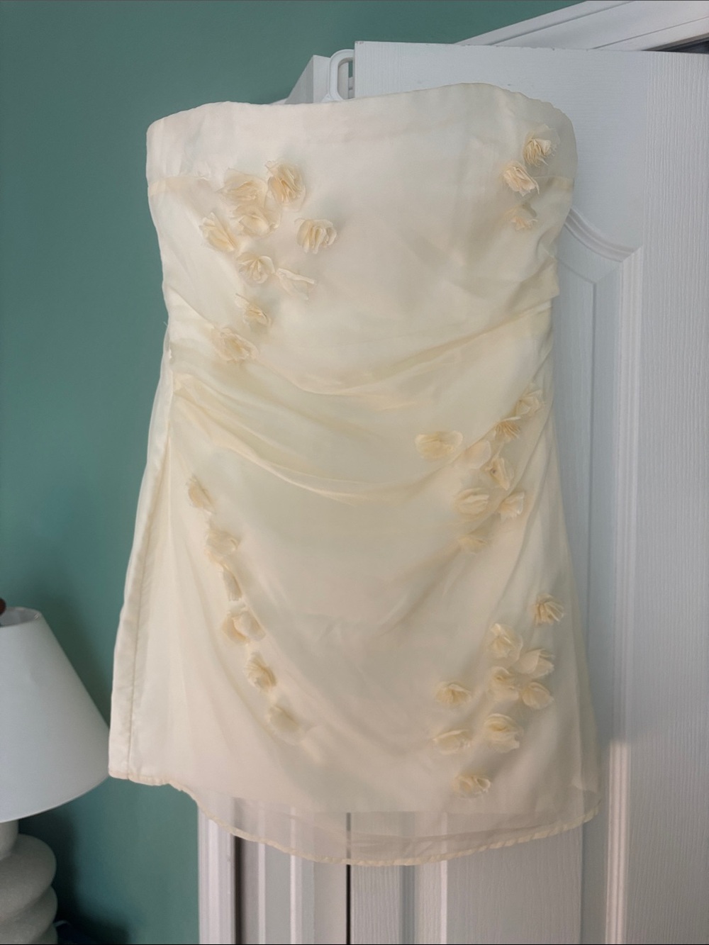 Zara Strapless Cream Floral Appliqué Mini Dress